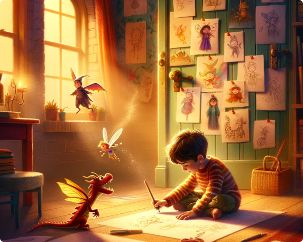 An amazed kid before a book